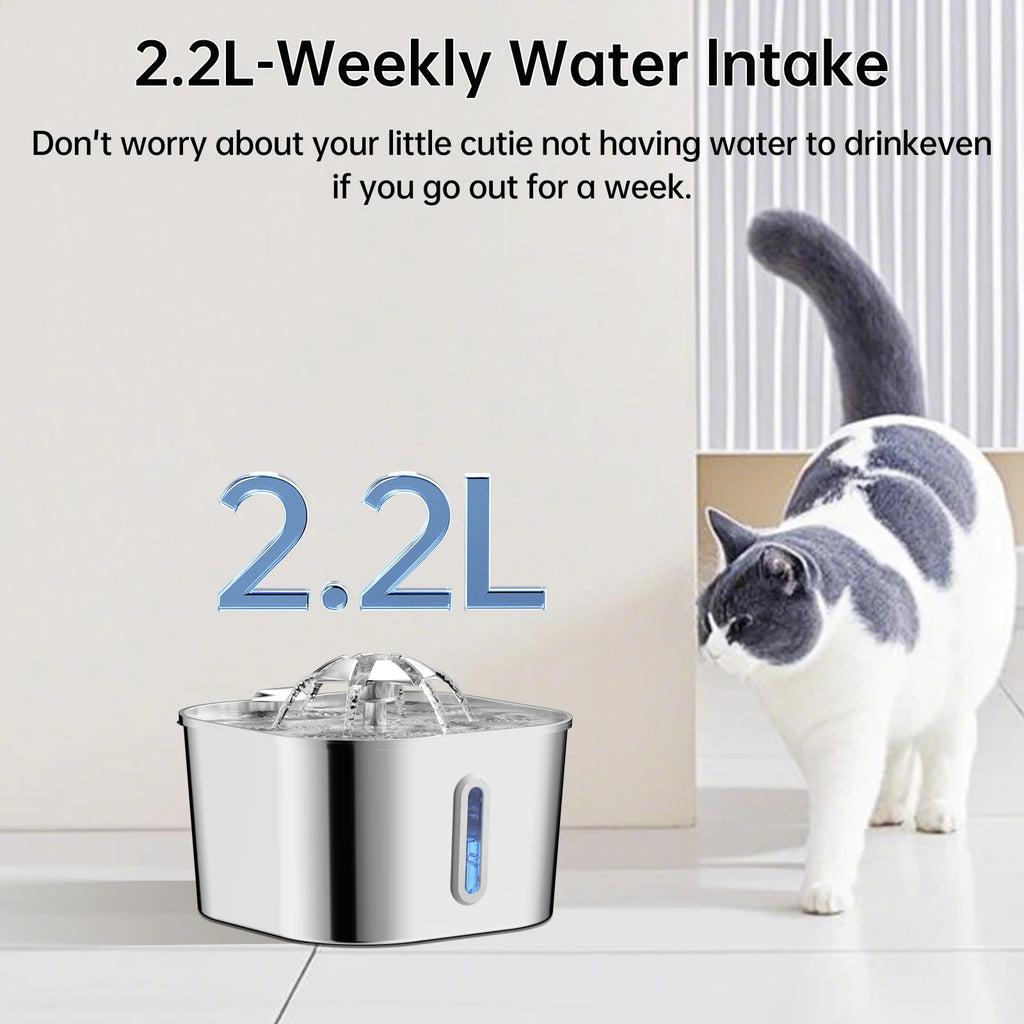 Automatic Pet Water Fountain — 2.2L Stainless Steel