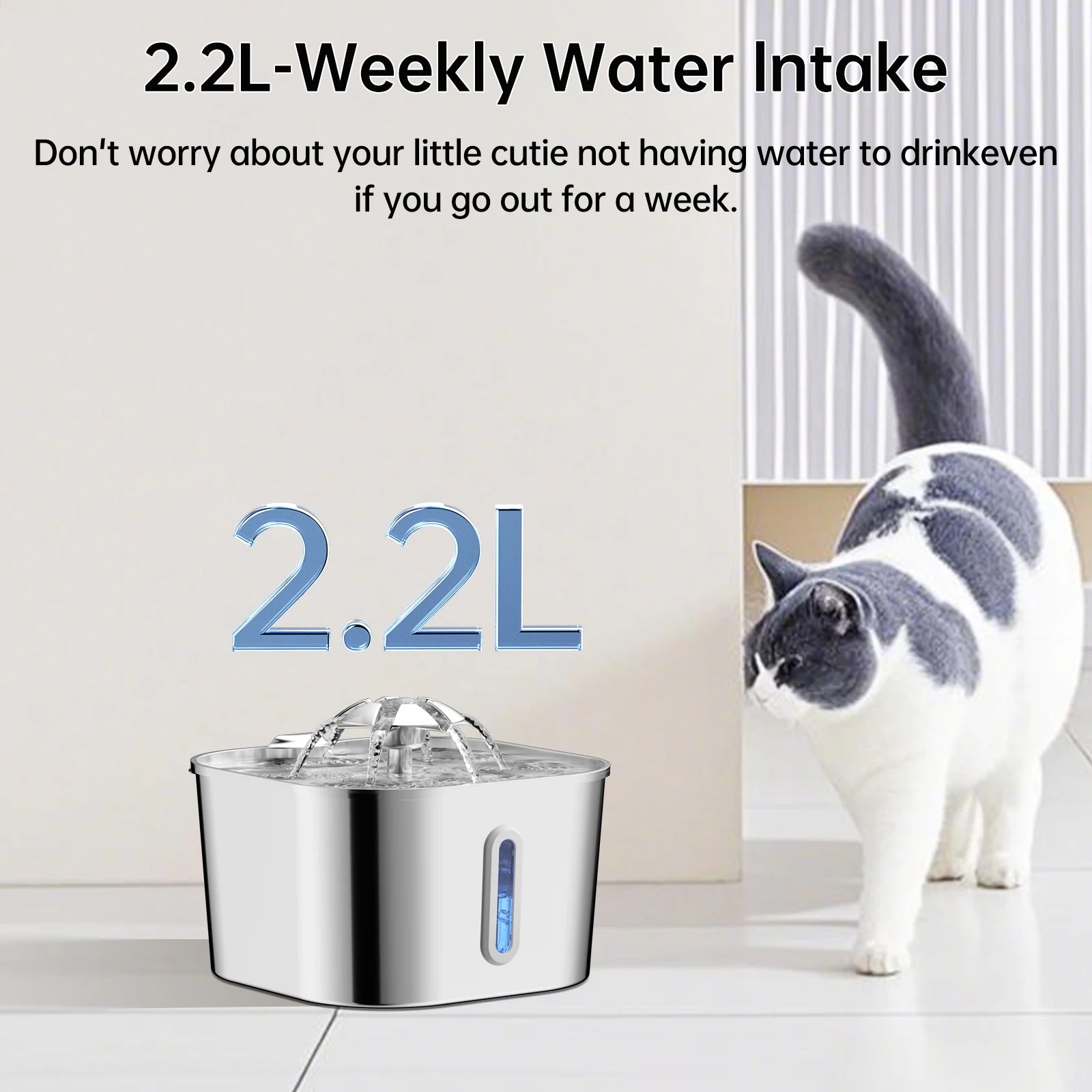 Automatic Pet Water Fountain — 2.2L Stainless Steel