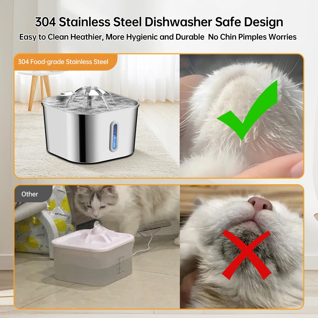 Automatic Pet Water Fountain — 2.2L Stainless Steel