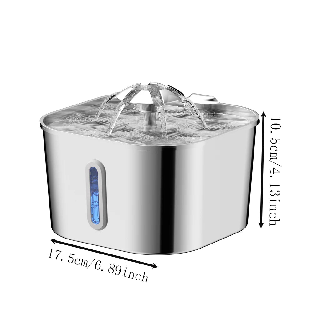 Automatic Pet Water Fountain — 2.2L Stainless Steel