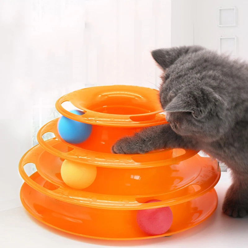 Turnul interactiv de 3 niveluri pentru pisici cu bile colorate