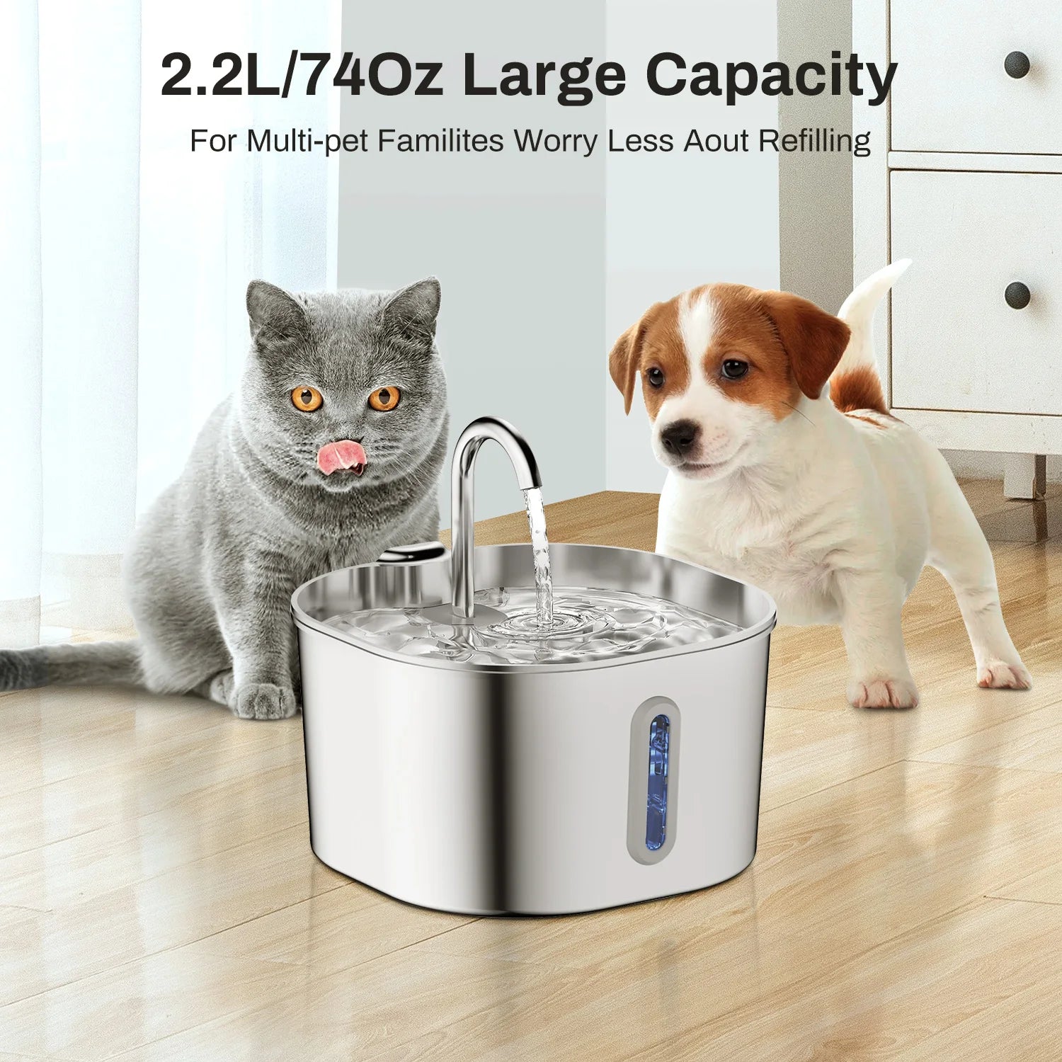 Automatic Pet Water Fountain — 2.2L Stainless Steel